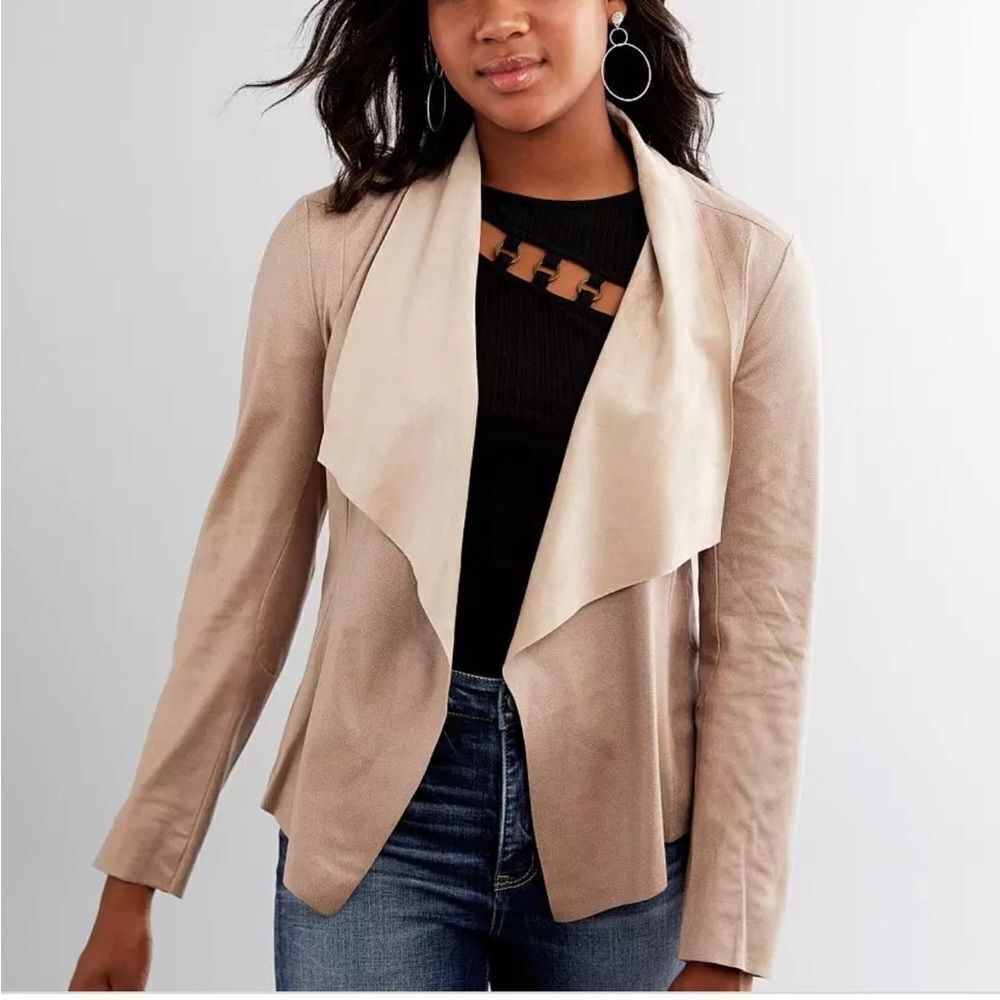 Zara Open Front Faux Leather Jacket In Pink Size Small